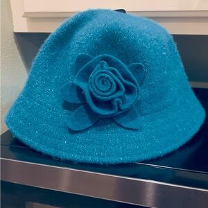Elegant Turquoise Blue Women's Hat with Floral Accent